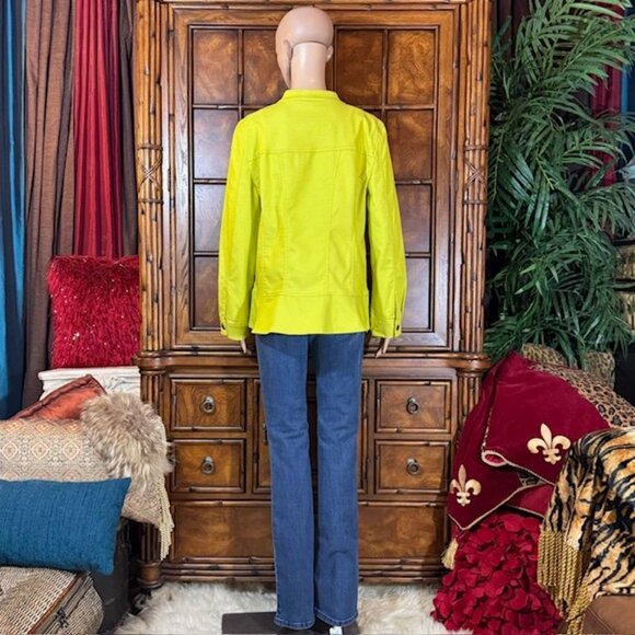 NWOT Nina Leonard Chartreuse Stretch Cotton Blend Peplum Hem Denim Jacket - Picture 5 of 10